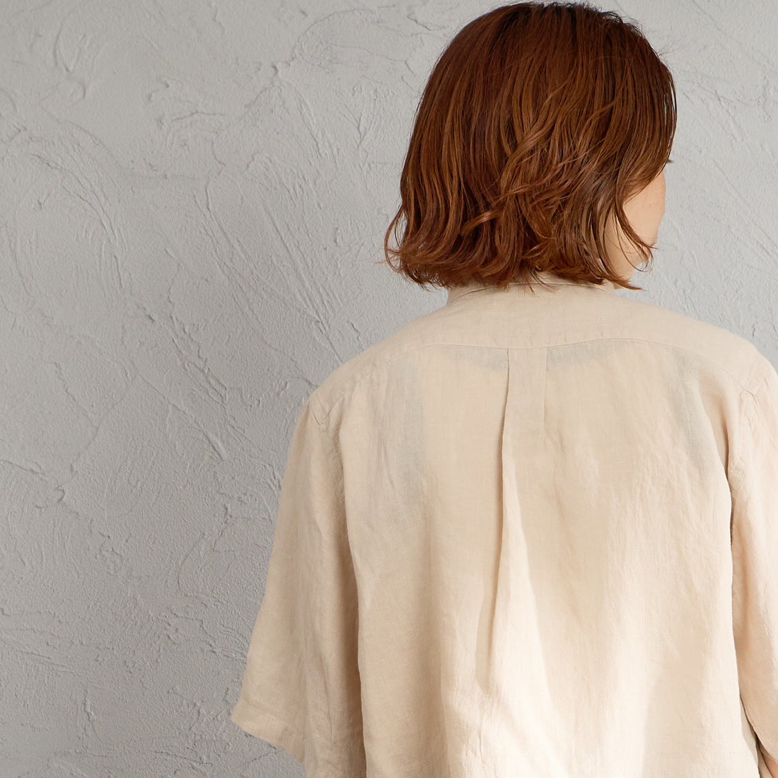Gymphlex [ジムフレックス] ショートスリーブ リネンボタンダウンシャツ [GY-B0367SKC] BEIGE &&モデル身長：158cm 着用サイズ：12&&