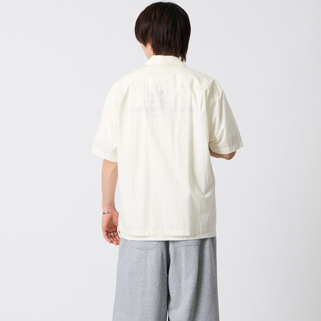 Gymphlex [ジムフレックス] オープンカラーショートスリーブシャツ [GY-B0462OTR] IVORY &&モデル身長：177cm 着用サイズ：M&&