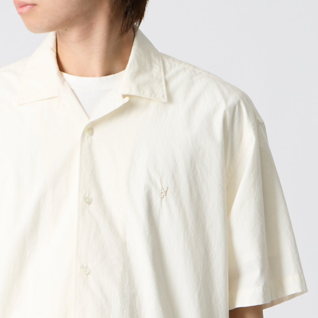 Gymphlex [ジムフレックス] オープンカラーショートスリーブシャツ [GY-B0462OTR] IVORY &&モデル身長：177cm 着用サイズ：M&&