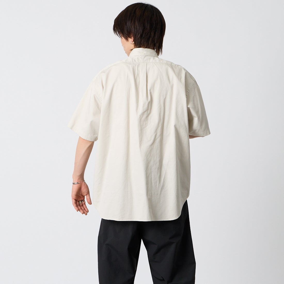 Gymphlex [ジムフレックス] ショートスリーブ ボタンダウンシャツ [GY-B0248BIT] SAND BEIGE &&モデル身長：177cm 着用サイズ：M&&