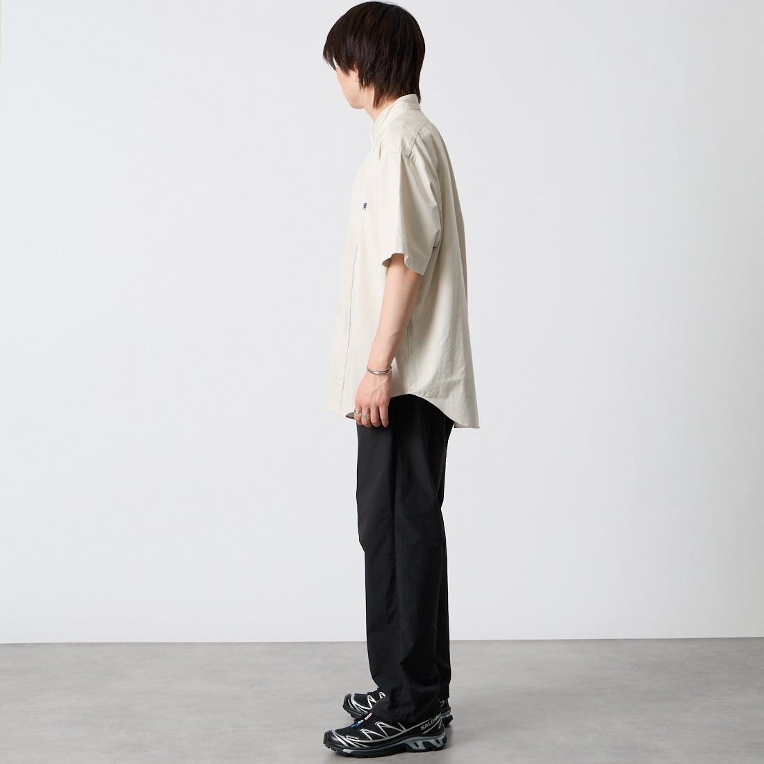 Gymphlex [ジムフレックス] ショートスリーブ ボタンダウンシャツ [GY-B0248BIT] SAND BEIGE &&モデル身長：177cm 着用サイズ：M&&