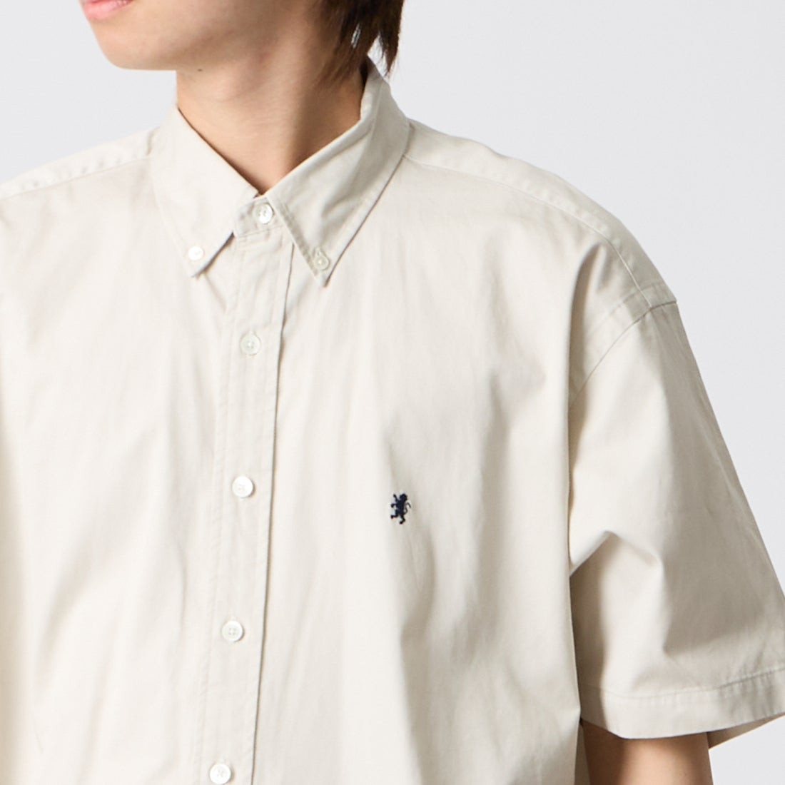Gymphlex [ジムフレックス] ショートスリーブ ボタンダウンシャツ [GY-B0248BIT] SAND BEIGE &&モデル身長：177cm 着用サイズ：M&&