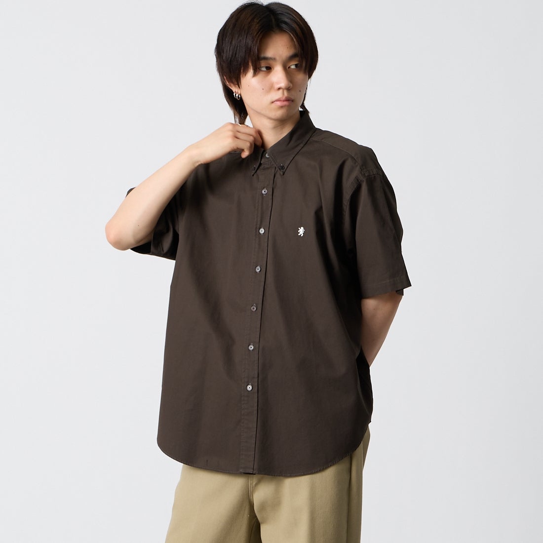 Gymphlex [ジムフレックス] ショートスリーブ ボタンダウンシャツ [GY-B0248BIT] C.GREY &&モデル身長：177cm 着用サイズ：M&&