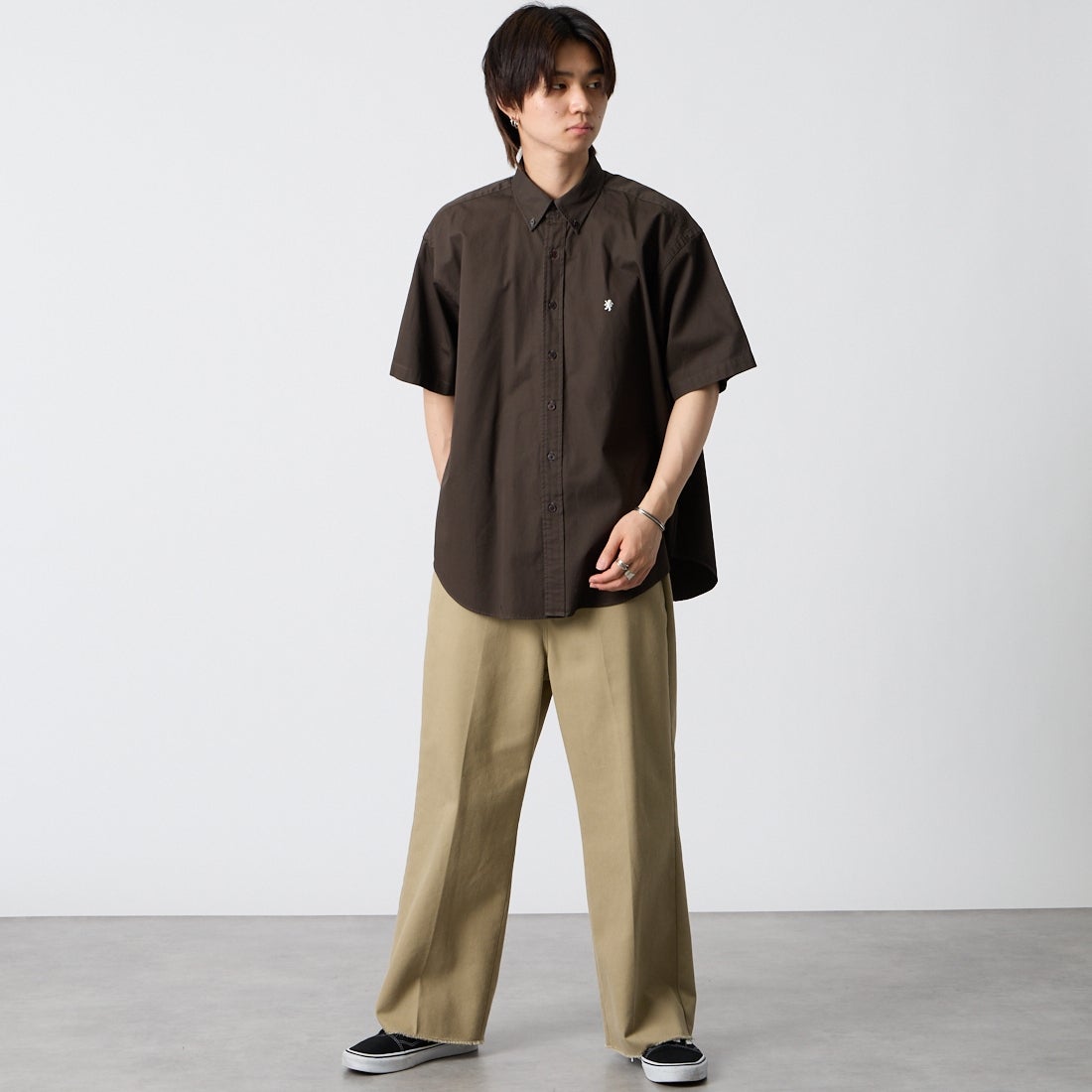 Gymphlex [ジムフレックス] ショートスリーブ ボタンダウンシャツ [GY-B0248BIT] C.GREY &&モデル身長：177cm 着用サイズ：M&&