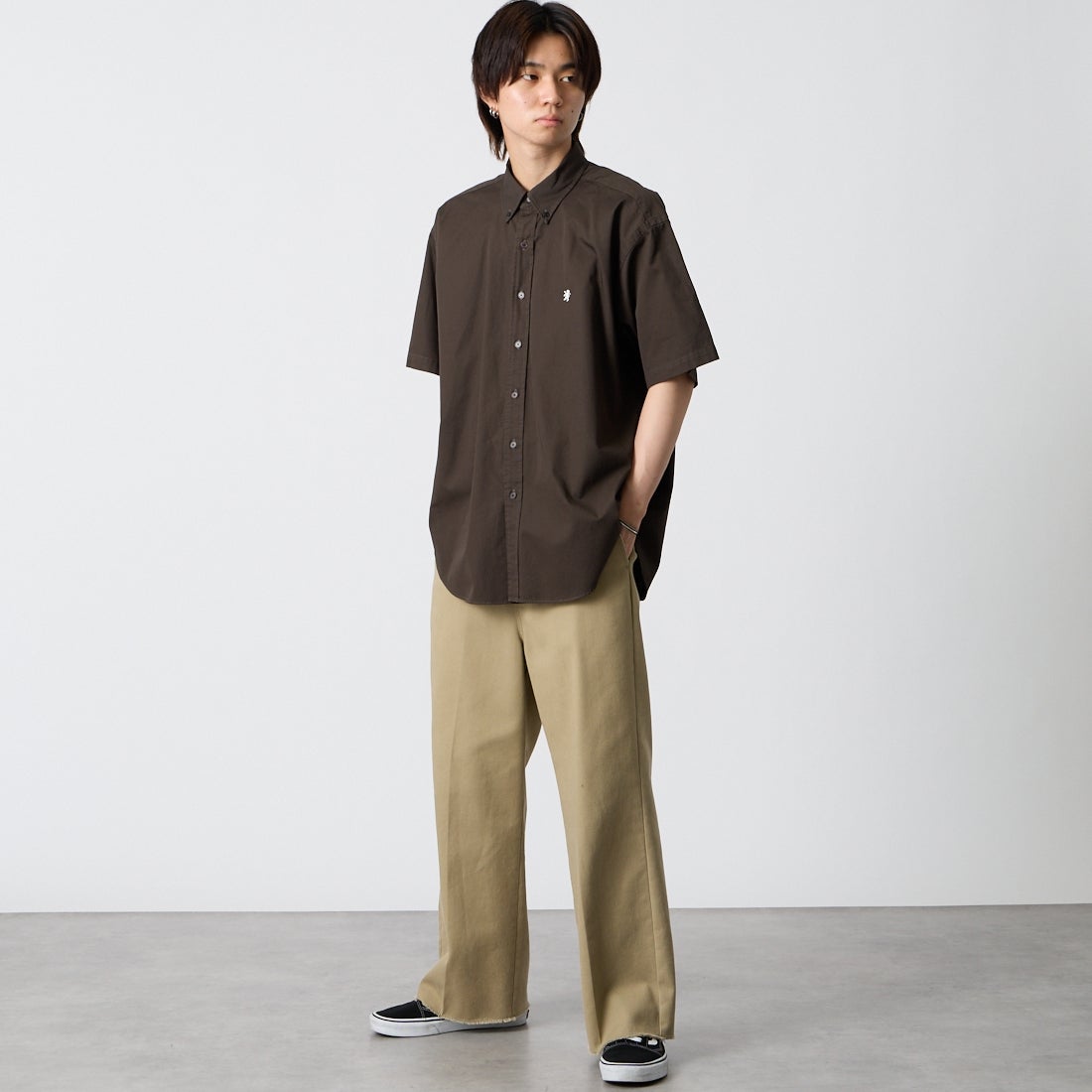 Gymphlex [ジムフレックス] ショートスリーブ ボタンダウンシャツ [GY-B0248BIT] C.GREY &&モデル身長：177cm 着用サイズ：M&&