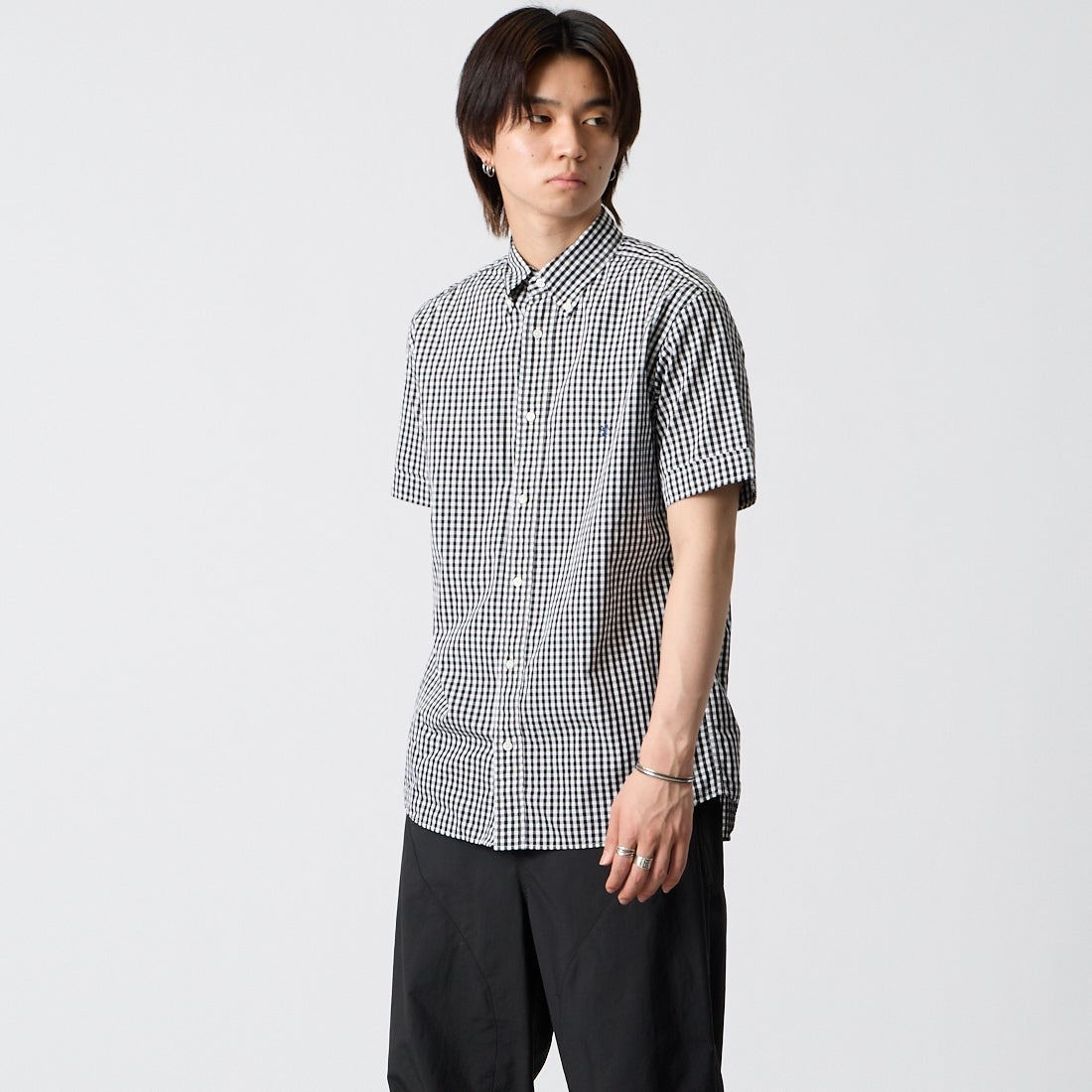 Gymphlex [ジムフレックス] ショートスリーブ ギンガムチェックボタンダウンシャツ [GY-B0244MGG] BK GINGHAM &&モデル身長：177cm 着用サイズ：M&&