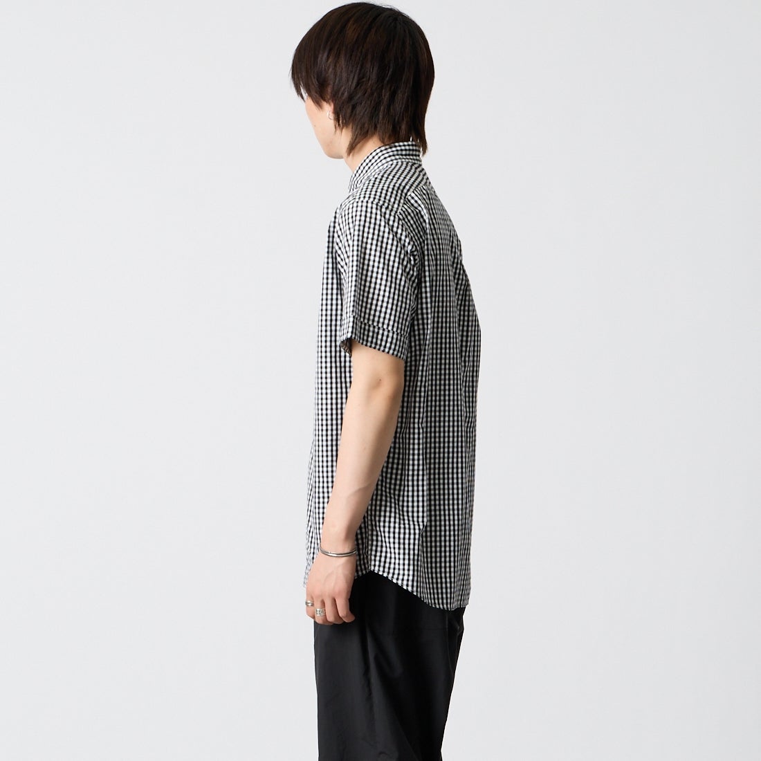 Gymphlex [ジムフレックス] ショートスリーブ ギンガムチェックボタンダウンシャツ [GY-B0244MGG] BK GINGHAM &&モデル身長：177cm 着用サイズ：M&&