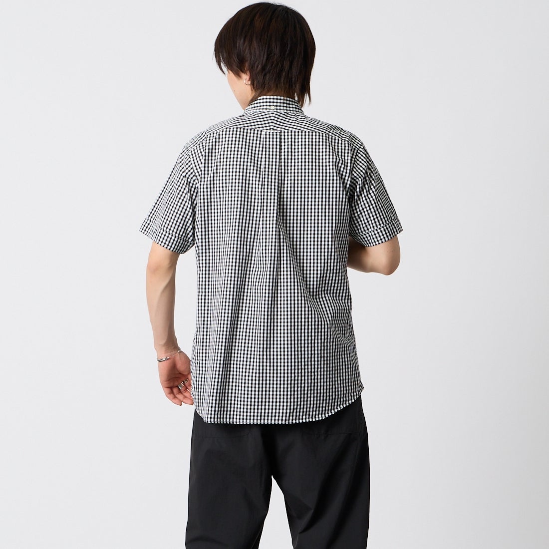 Gymphlex [ジムフレックス] ショートスリーブ ギンガムチェックボタンダウンシャツ [GY-B0244MGG] BK GINGHAM &&モデル身長：177cm 着用サイズ：M&&