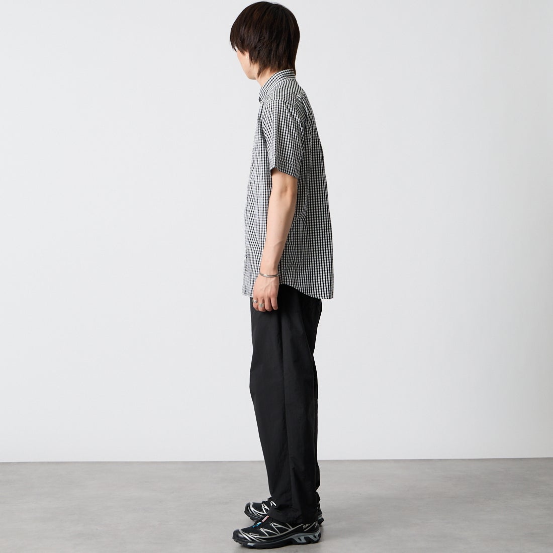 Gymphlex [ジムフレックス] ショートスリーブ ギンガムチェックボタンダウンシャツ [GY-B0244MGG] BK GINGHAM &&モデル身長：177cm 着用サイズ：M&&