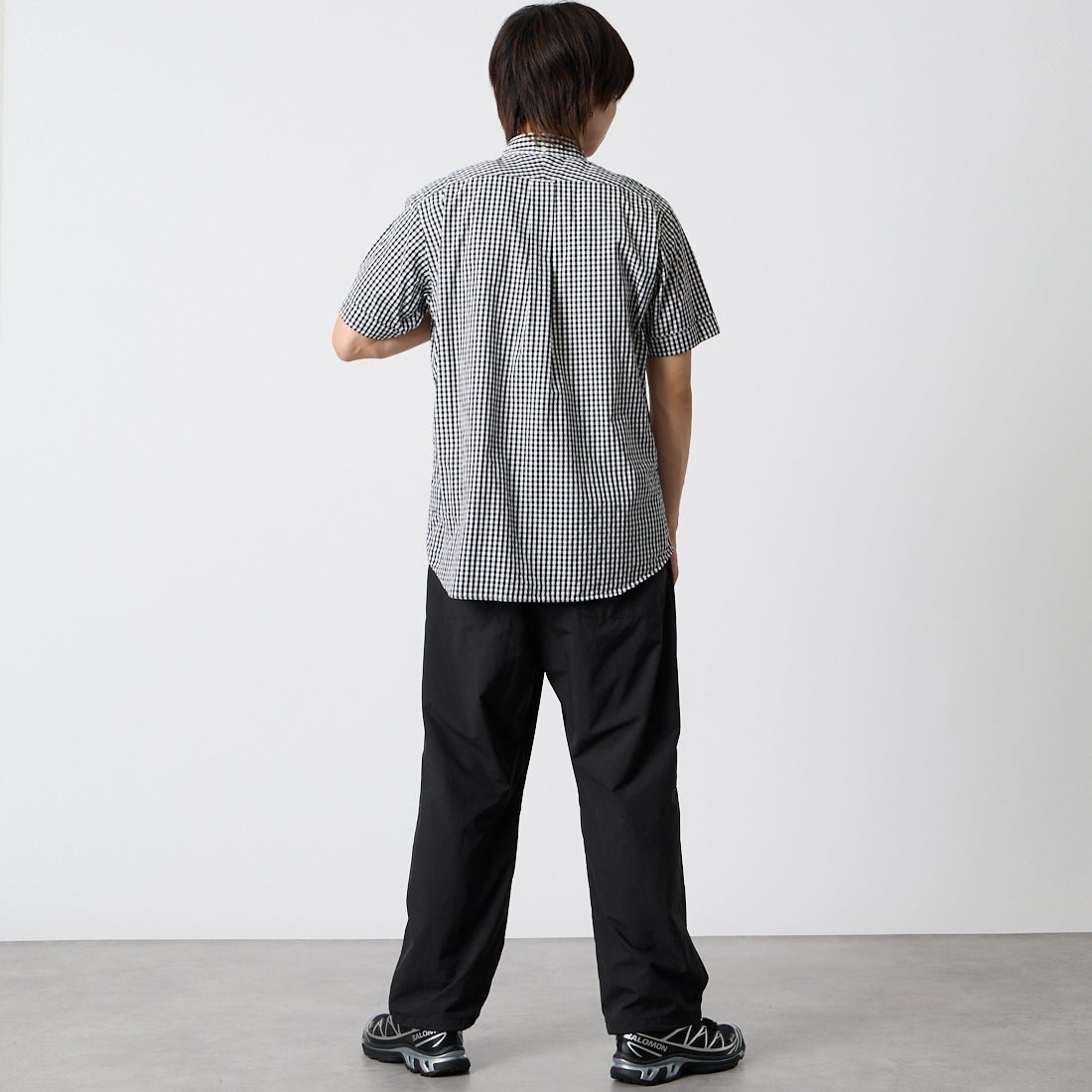 Gymphlex [ジムフレックス] ショートスリーブ ギンガムチェックボタンダウンシャツ [GY-B0244MGG] BK GINGHAM &&モデル身長：177cm 着用サイズ：M&&