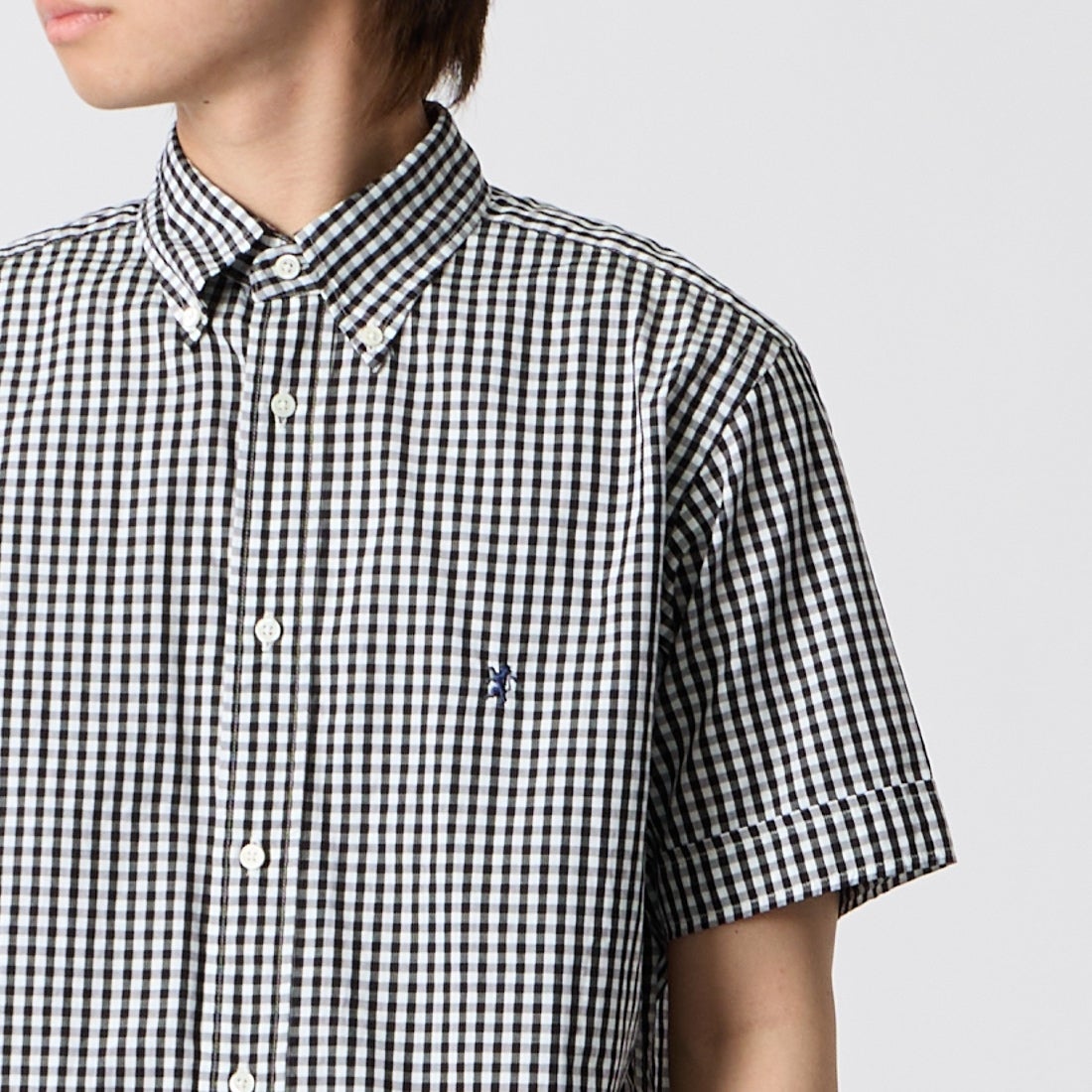 Gymphlex [ジムフレックス] ショートスリーブ ギンガムチェックボタンダウンシャツ [GY-B0244MGG] BK GINGHAM &&モデル身長：177cm 着用サイズ：M&&