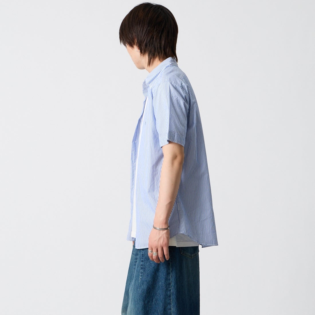 Gymphlex [ジムフレックス] ショートスリーブ ストライプボタンダウンシャツ [GY-B0244MGS] BLU STRIPE &&モデル身長：177cm 着用サイズ：M&&