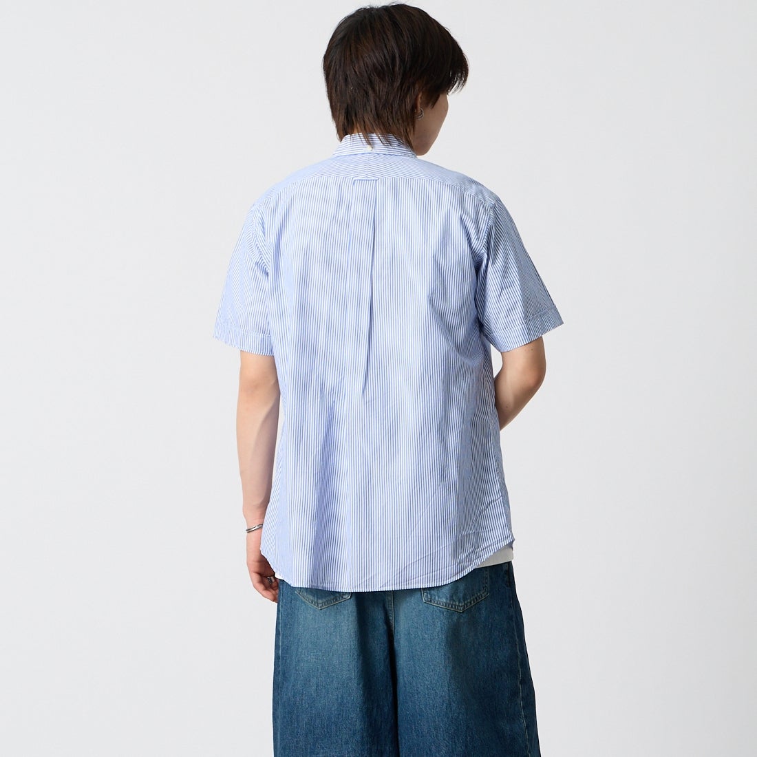 Gymphlex [ジムフレックス] ショートスリーブ ストライプボタンダウンシャツ [GY-B0244MGS] BLU STRIPE &&モデル身長：177cm 着用サイズ：M&&