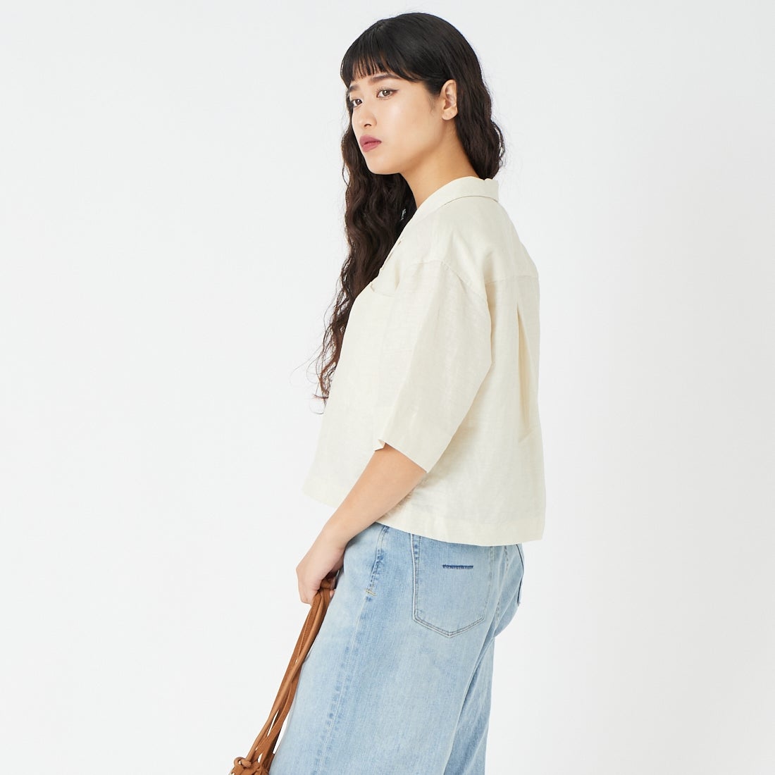 le glazik [ルグラジック] オープンカラーワイドシャツ [LG-B0258LPK] IVORY &&モデル身長：162cm 着用サイズ：36&&