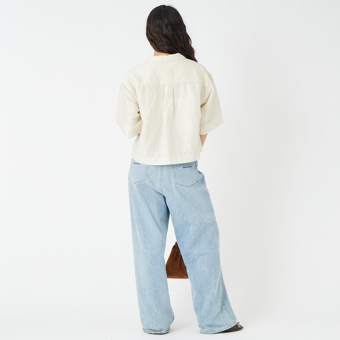 le glazik [ルグラジック] オープンカラーワイドシャツ [LG-B0258LPK] IVORY &&モデル身長：162cm 着用サイズ：36&&