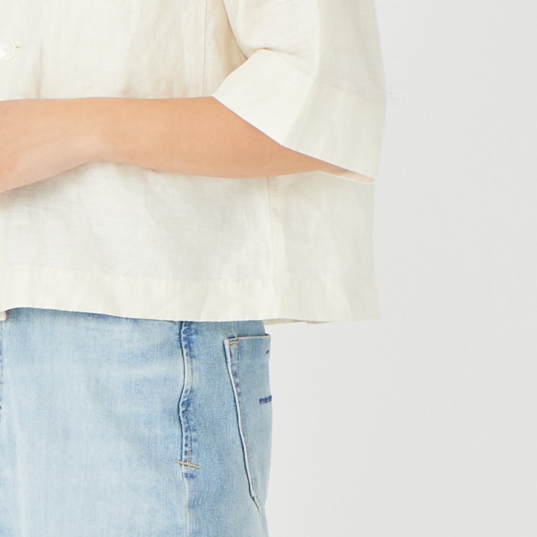 le glazik [ルグラジック] オープンカラーワイドシャツ [LG-B0258LPK] IVORY &&モデル身長：162cm 着用サイズ：36&&