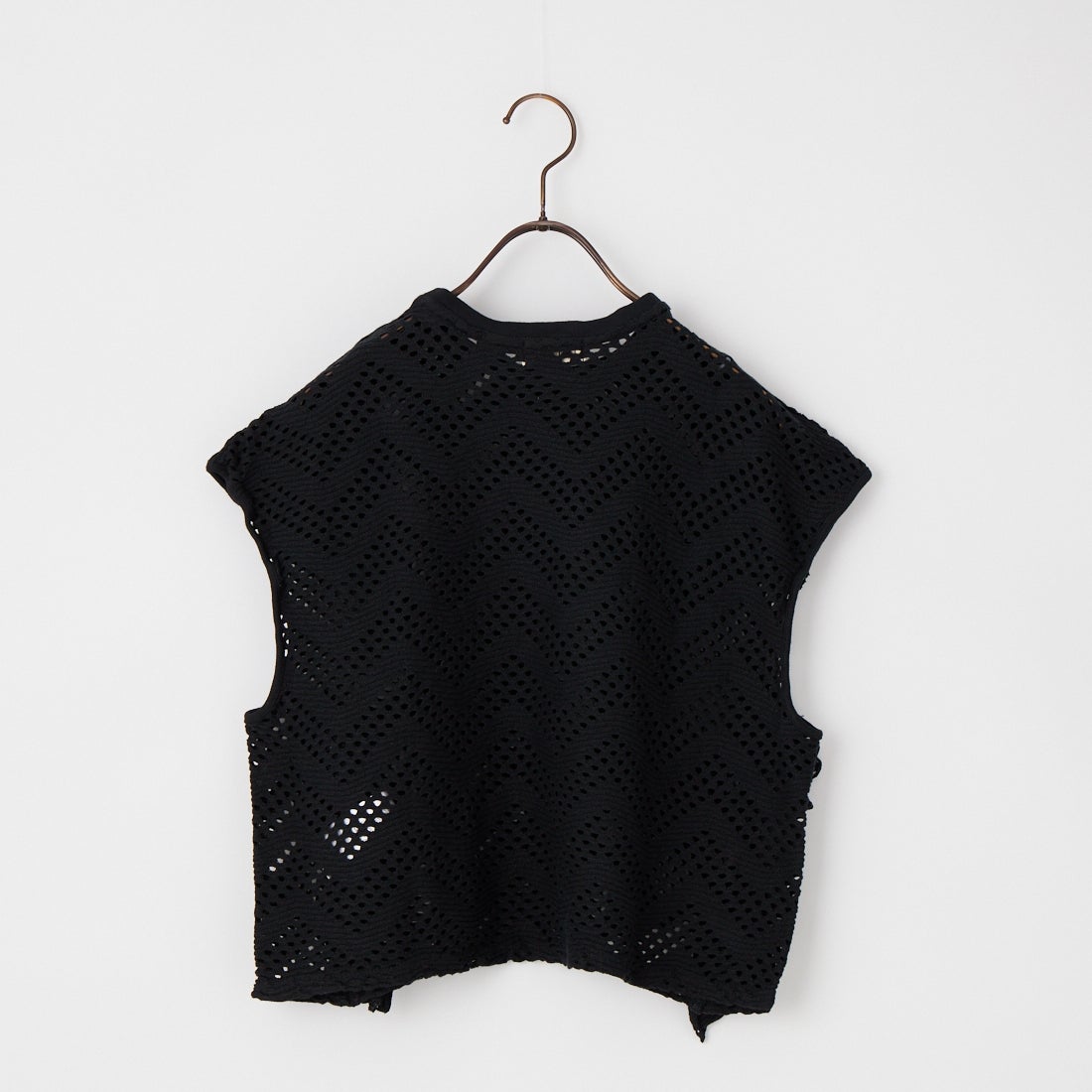 UNFIL [アンフィル] パターンメッシュ ラッフルスリーブレストップス [WXSP-UW130] WASH BLACK