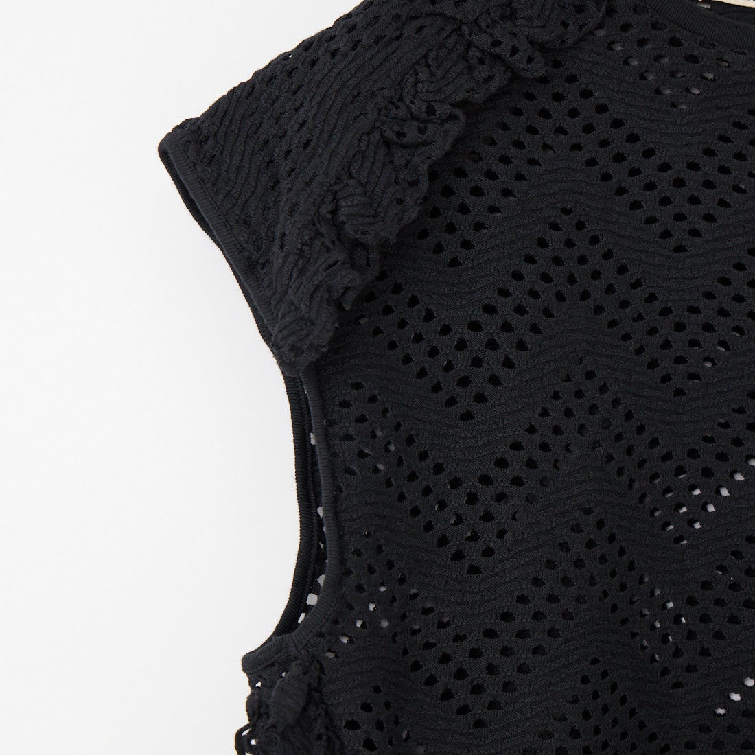 UNFIL [アンフィル] パターンメッシュ ラッフルスリーブレストップス [WXSP-UW130] WASH BLACK