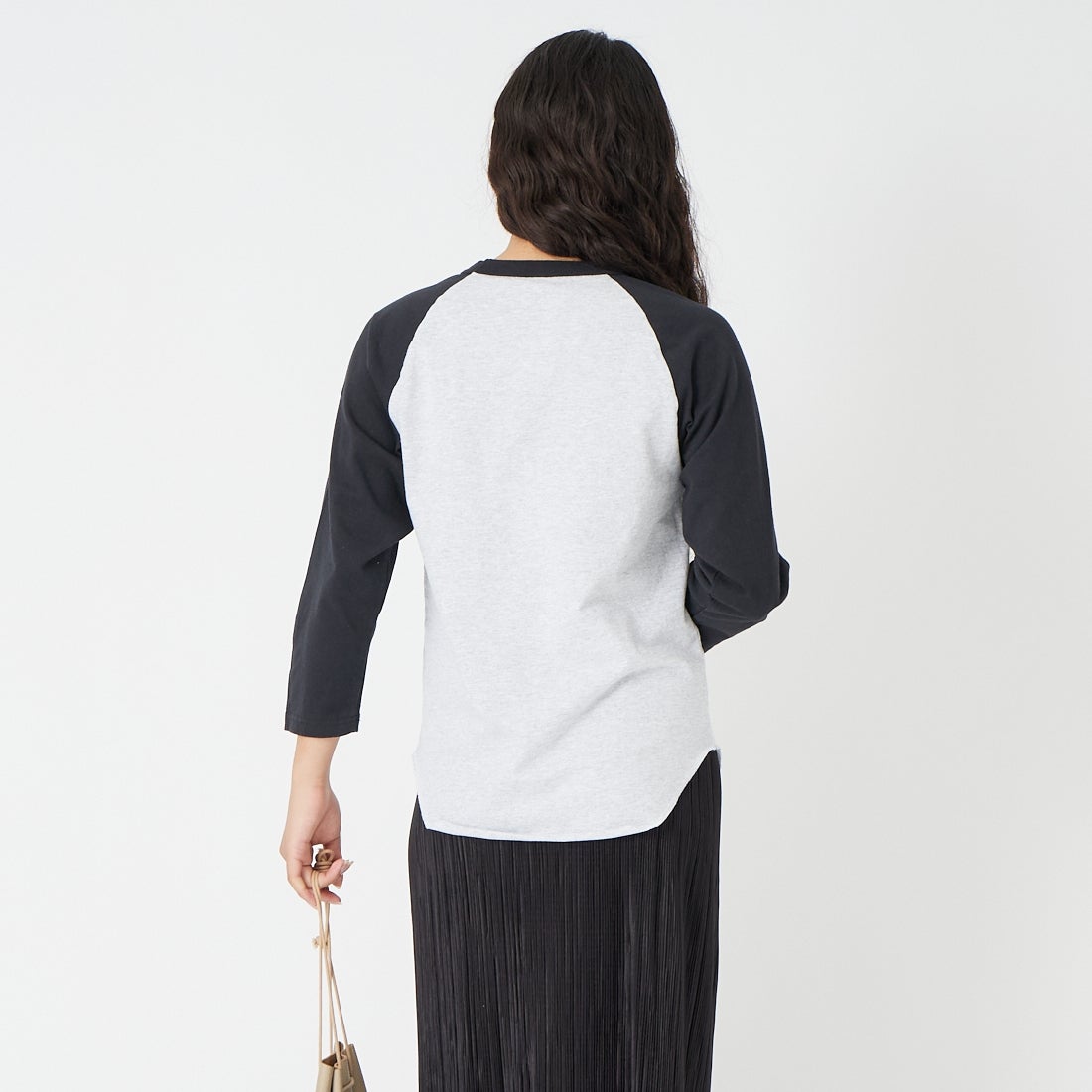 WALLA WALLA SPORT [ワラワラスポーツ] 7分袖2トーンベースボールTシャツ [3-4-BASEBALL-TEE-ASH] ASH/BLK &&モデル身長：162cm 着用サイズ：S&&