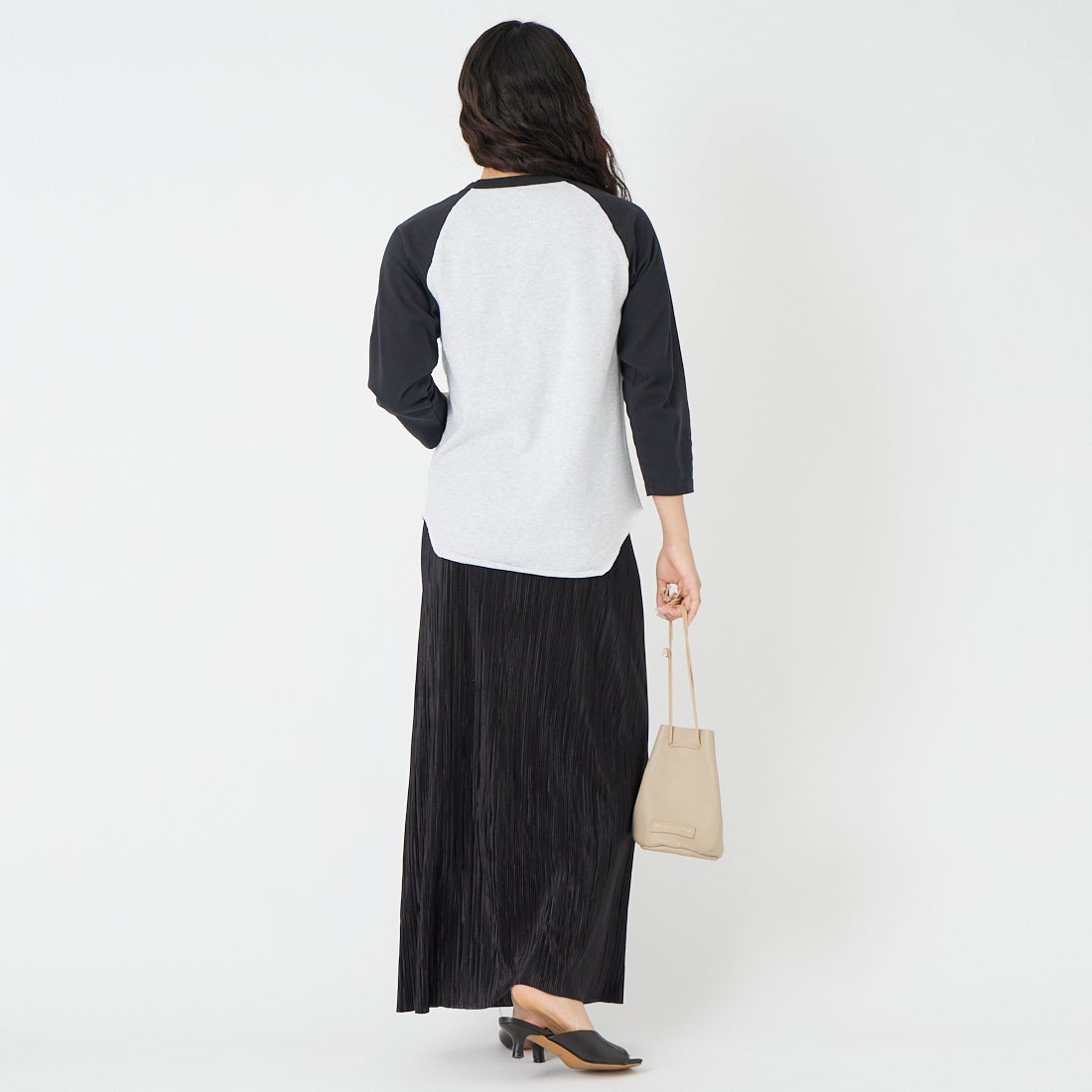 WALLA WALLA SPORT [ワラワラスポーツ] 7分袖2トーンベースボールTシャツ [3-4-BASEBALL-TEE-ASH] ASH/BLK &&モデル身長：162cm 着用サイズ：S&&