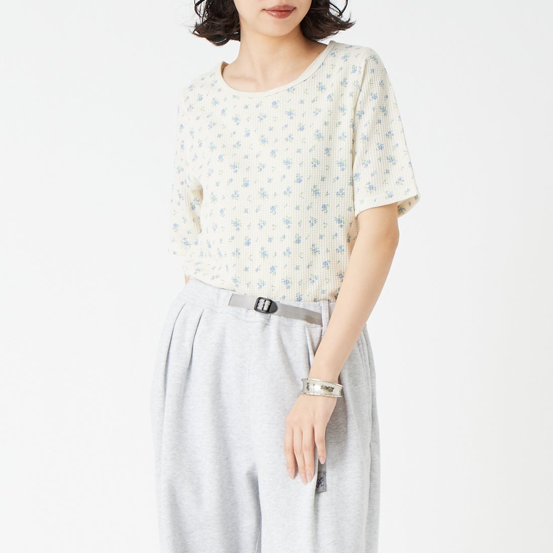 JE MORGAN [ジェイイーモーガン] ワッフル花柄 ハーフスリーブプル