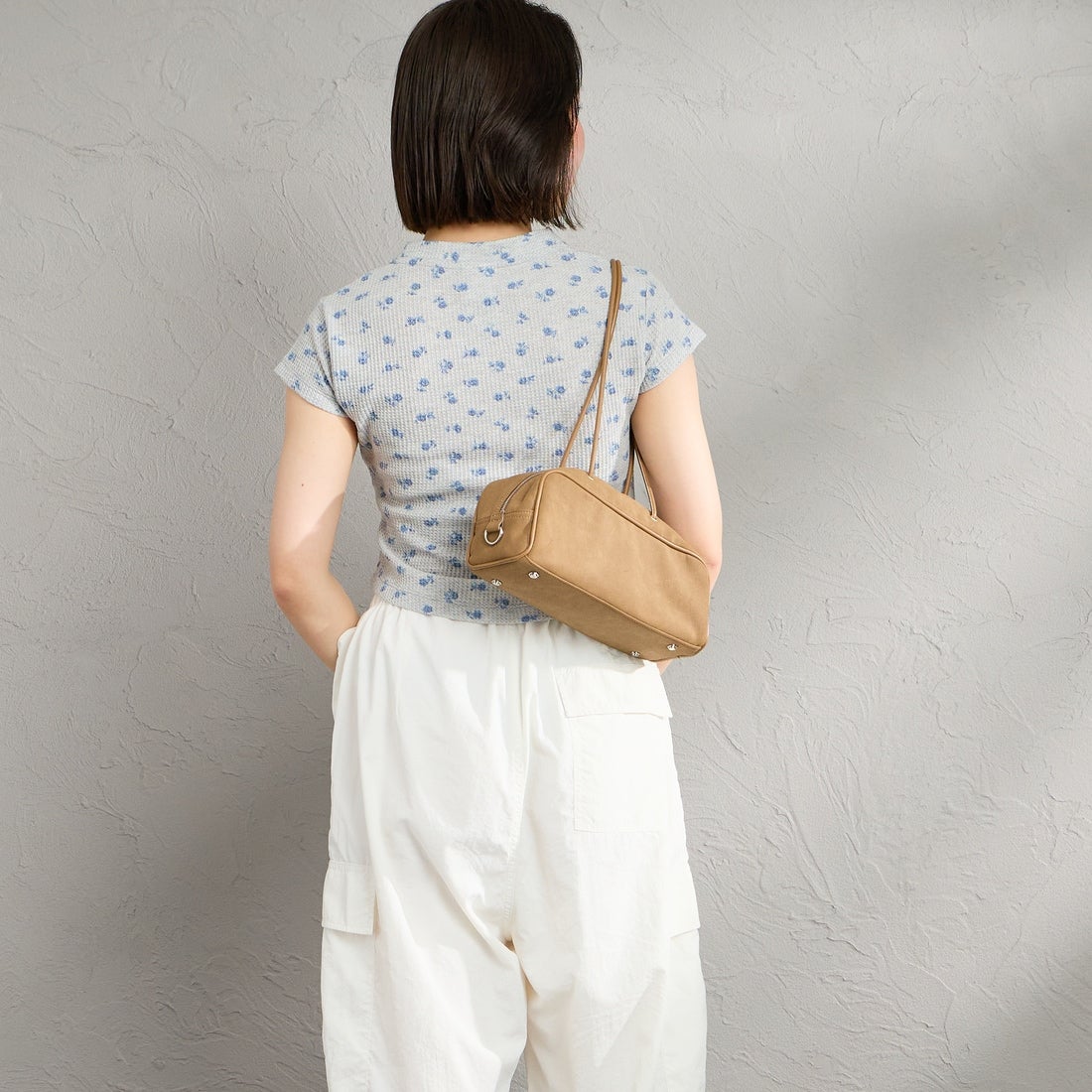 JE MORGAN [ジェイイーモーガン] 別注 ワッフル ヘンリーネックTシャツ [JG120-29S-JF] 14 GREY &&モデル身長：160cm 着用サイズ：F&&