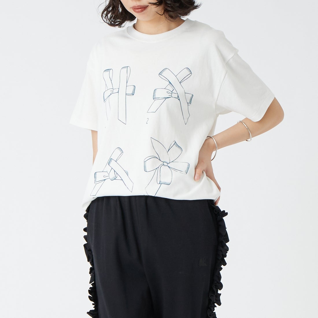 新品 RhodolirioN リボン Tシャツ ロドリリオン RhodolirioN [ロドリリオン] メイキングリボン プリントTシャツ