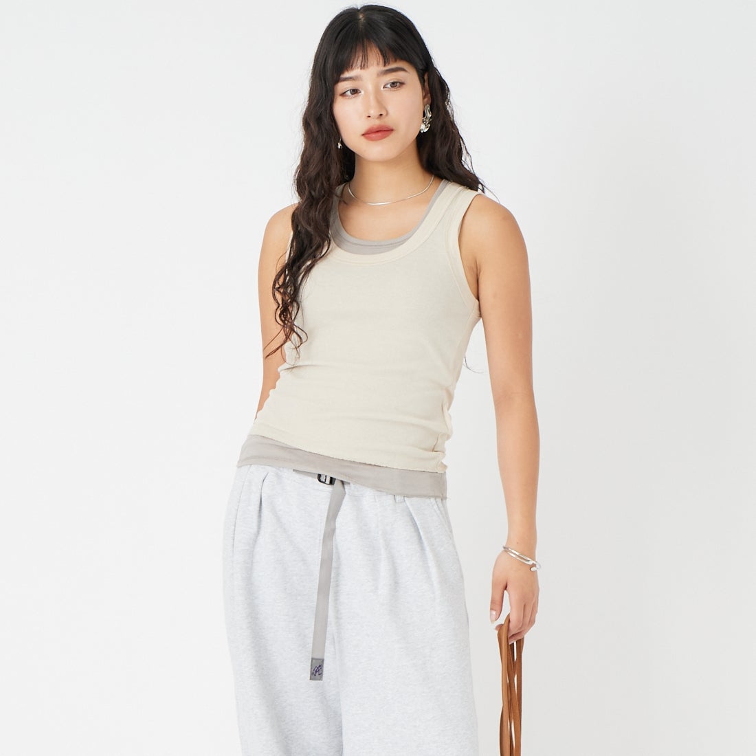 Health knit [ヘルスニット] タンクトップセット [HR26S-L303] 07 GRAY &&モデル身長：162cm 着用サイズ：F&&