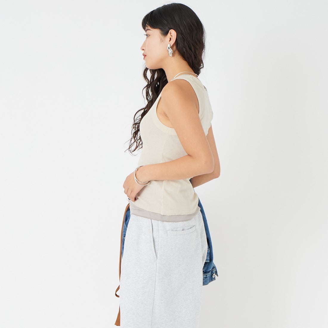 Health knit [ヘルスニット] タンクトップセット [HR26S-L303] 07 GRAY &&モデル身長：162cm 着用サイズ：F&&