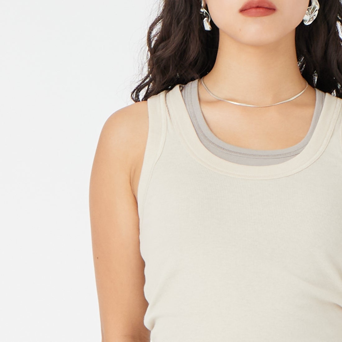 Health knit [ヘルスニット] タンクトップセット [HR26S-L303] 07 GRAY &&モデル身長：162cm 着用サイズ：F&&