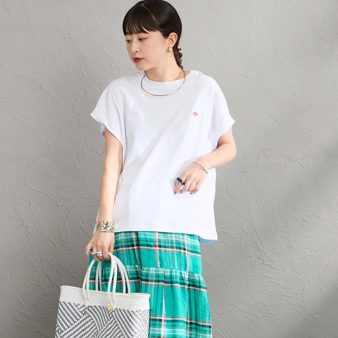 DANTON [ダントン] ドルマンスリーブ 無地Tシャツ [DT-C0403CJJ] WHITE &&モデル身長：150cm 着用サイズ：S&&