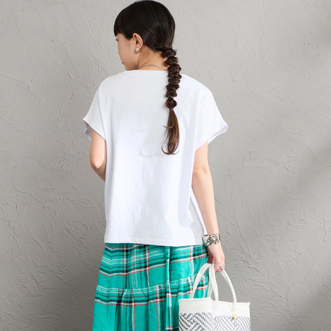 DANTON [ダントン] ドルマンスリーブ 無地Tシャツ [DT-C0403CJJ] WHITE &&モデル身長：150cm 着用サイズ：S&&