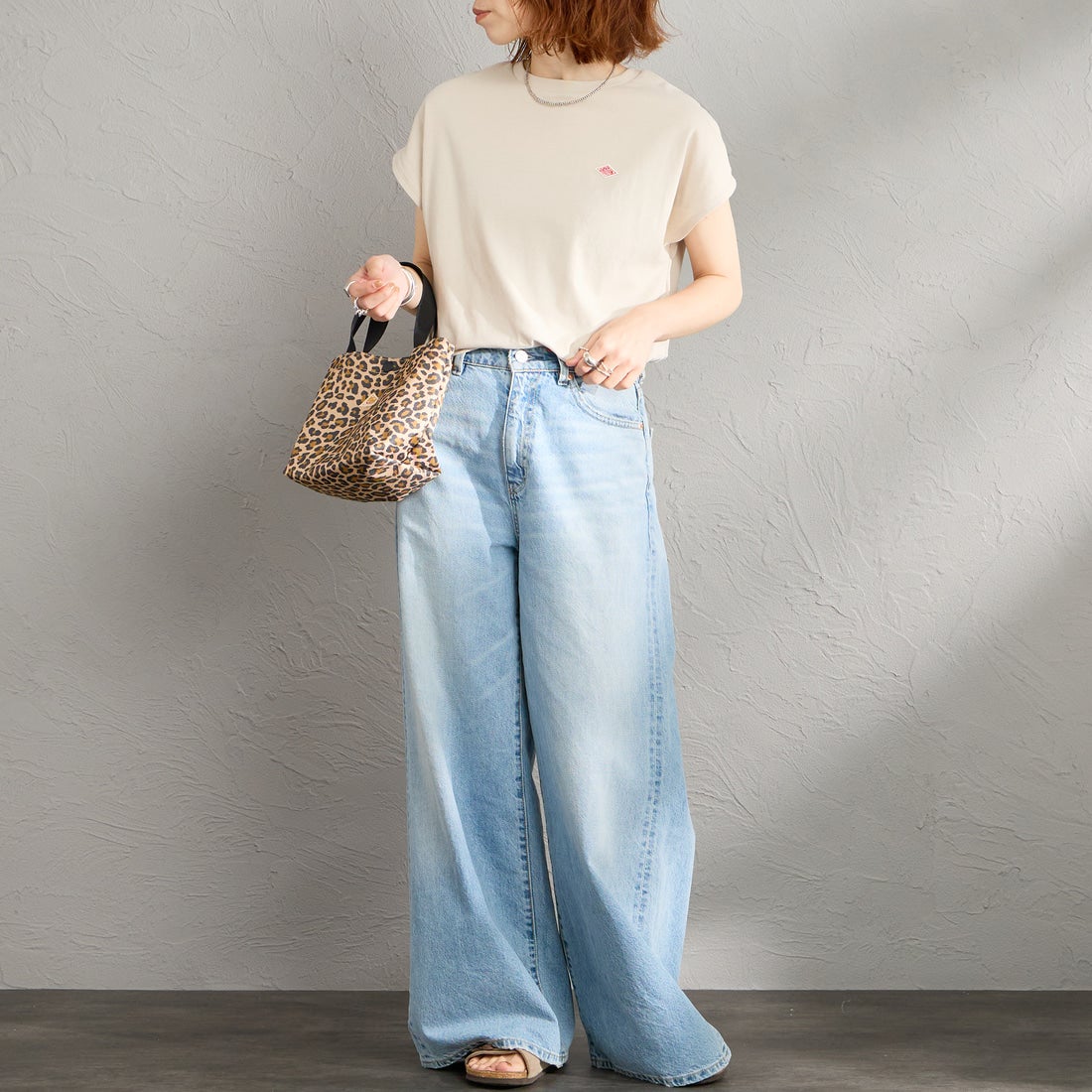 DANTON [ダントン] ドルマンスリーブ 無地Tシャツ [DT-C0403CJJ] GREIGE &&モデル身長：158cm 着用サイズ：S&&