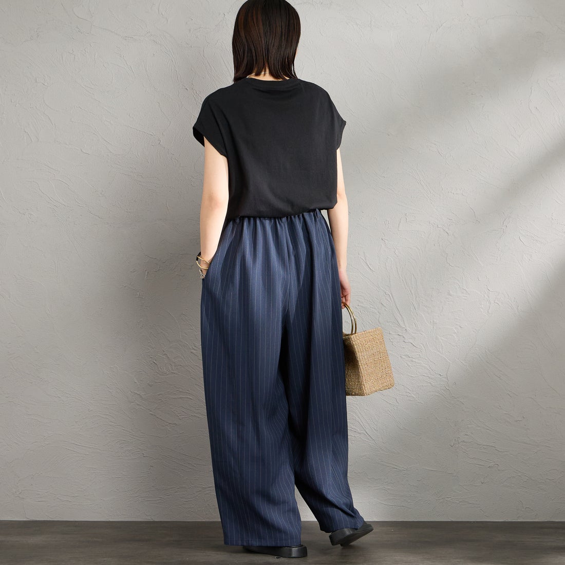 DANTON [ダントン] ドルマンスリーブ 無地Tシャツ [DT-C0403CJJ] BLACK &&モデル身長：160cm 着用サイズ：S&&