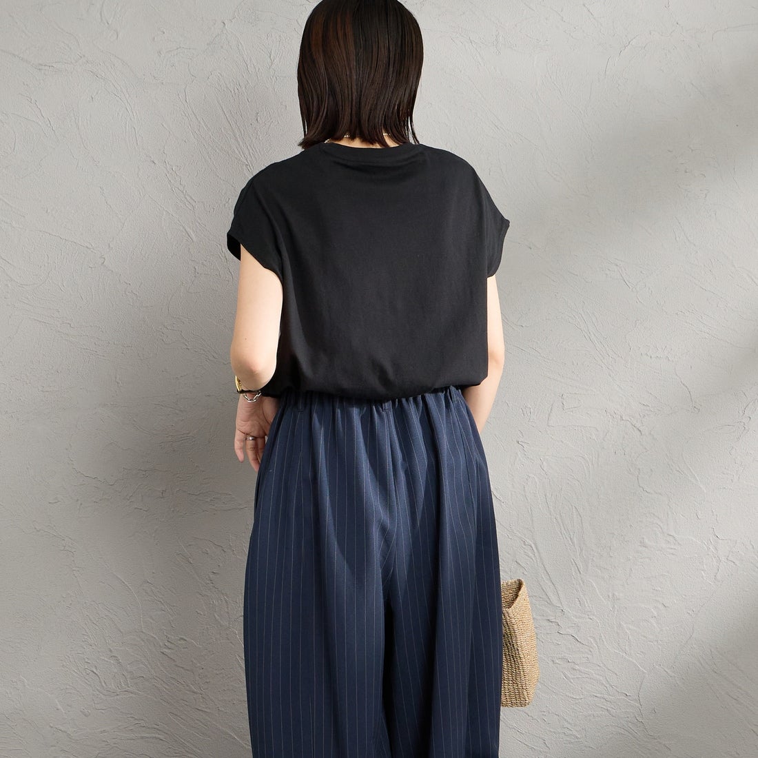 DANTON [ダントン] ドルマンスリーブ 無地Tシャツ [DT-C0403CJJ] BLACK &&モデル身長：160cm 着用サイズ：S&&