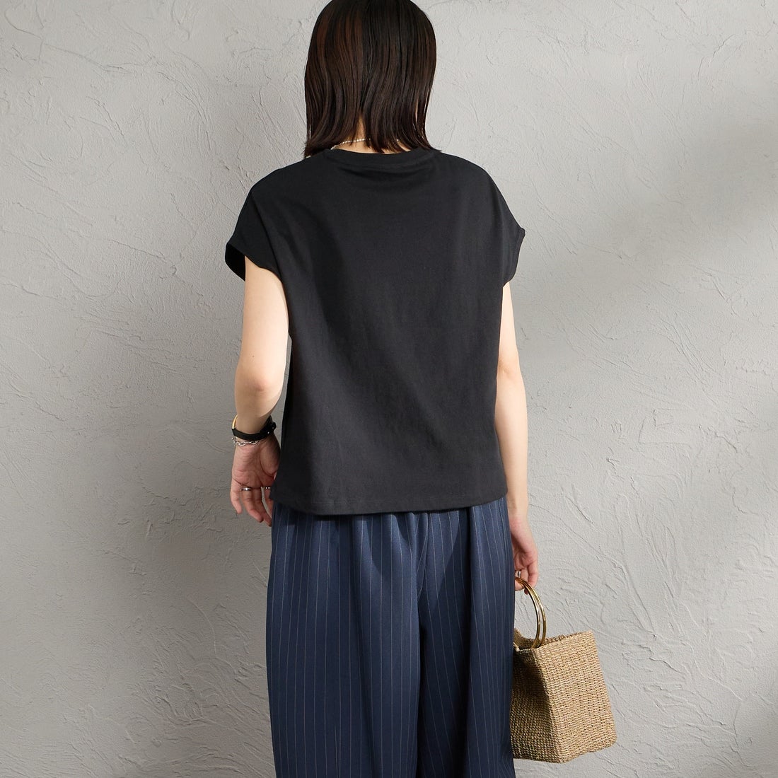 DANTON [ダントン] ドルマンスリーブ 無地Tシャツ [DT-C0403CJJ] BLACK &&モデル身長：160cm 着用サイズ：S&&