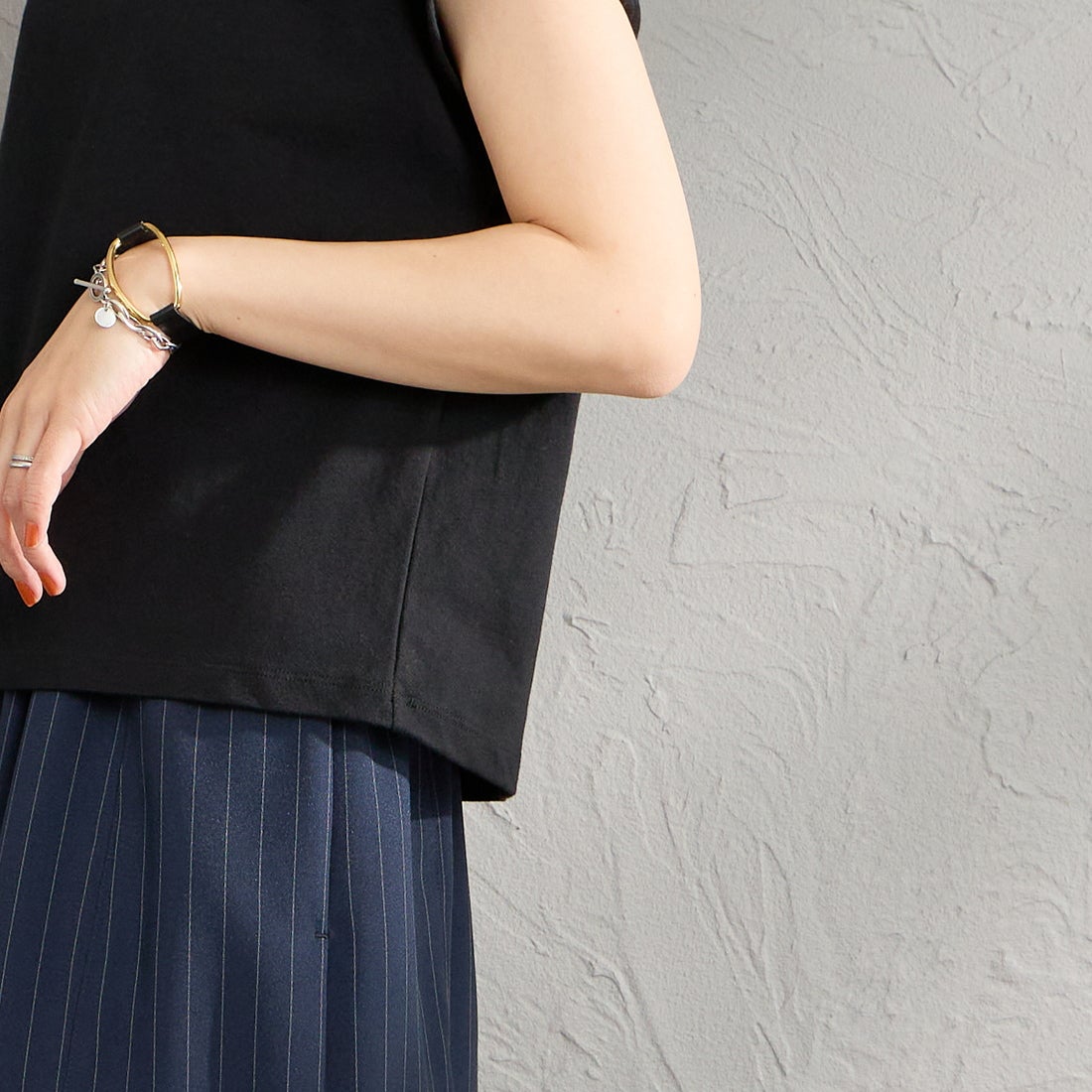 DANTON [ダントン] ドルマンスリーブ 無地Tシャツ [DT-C0403CJJ] BLACK &&モデル身長：160cm 着用サイズ：S&&