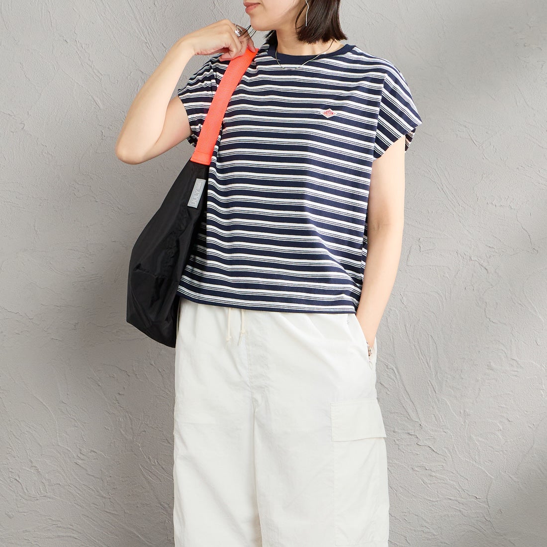 DANTON [ダントン] ドルマンスリーブ ストライプTシャツ [DT-C0403CJJ] NVY/OFF WH &&モデル身長：160cm 着用サイズ：S&&
