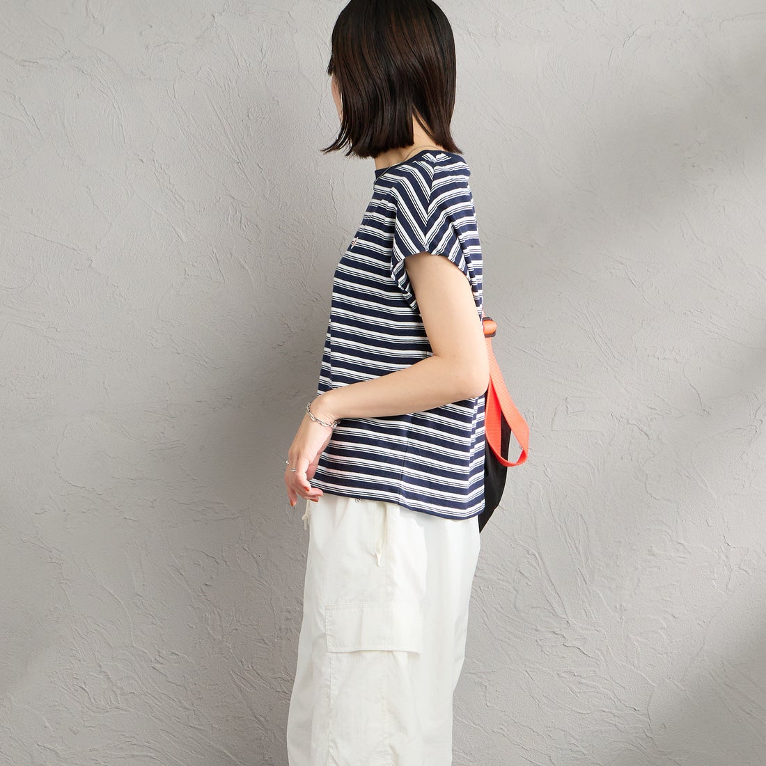 DANTON [ダントン] ドルマンスリーブ ストライプTシャツ [DT-C0403CJJ] NVY/OFF WH &&モデル身長：160cm 着用サイズ：S&&