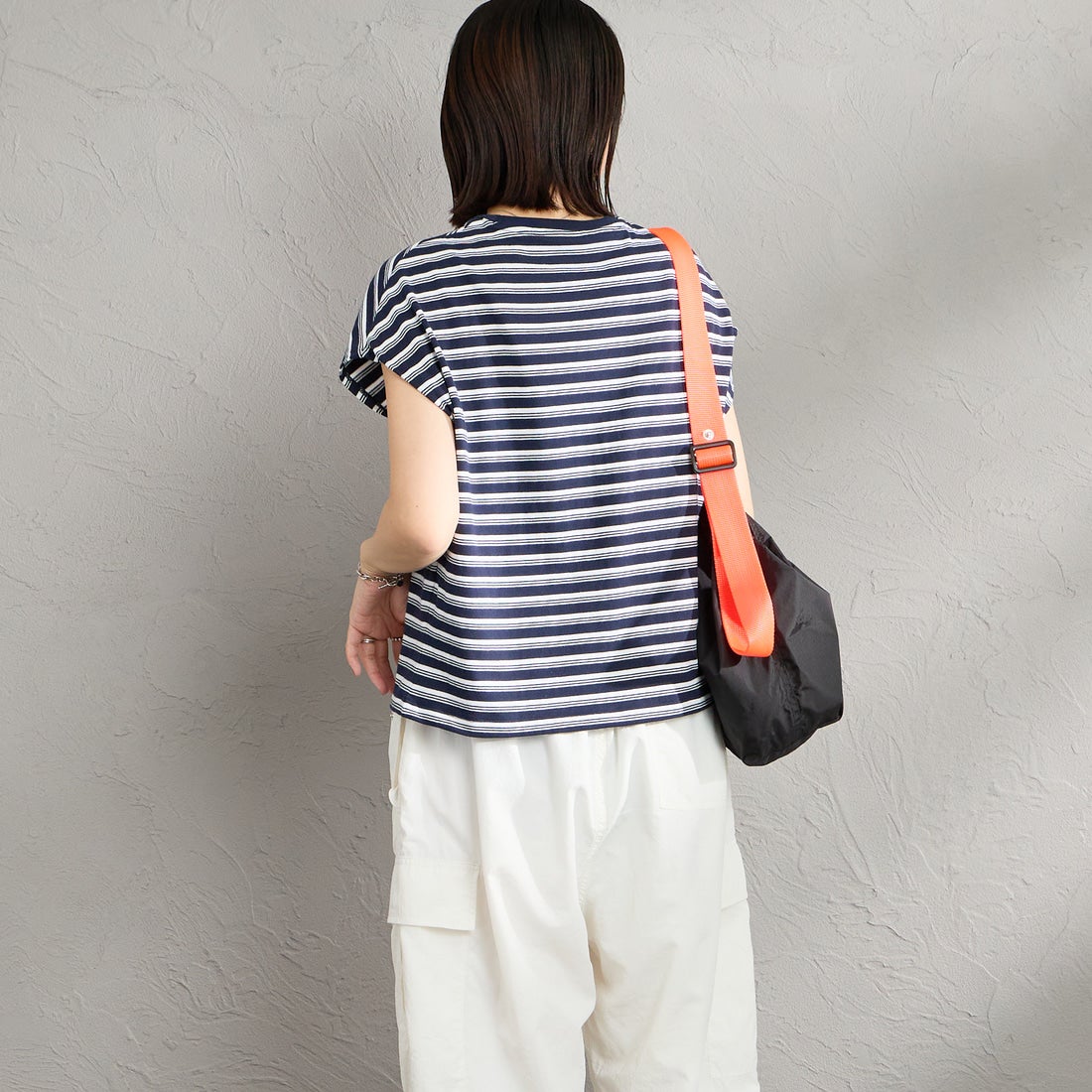 DANTON [ダントン] ドルマンスリーブ ストライプTシャツ [DT-C0403CJJ] NVY/OFF WH &&モデル身長：160cm 着用サイズ：S&&