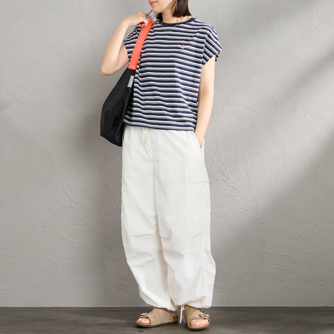 DANTON [ダントン] ドルマンスリーブ ストライプTシャツ [DT-C0403CJJ] NVY/OFF WH &&モデル身長：160cm 着用サイズ：S&&