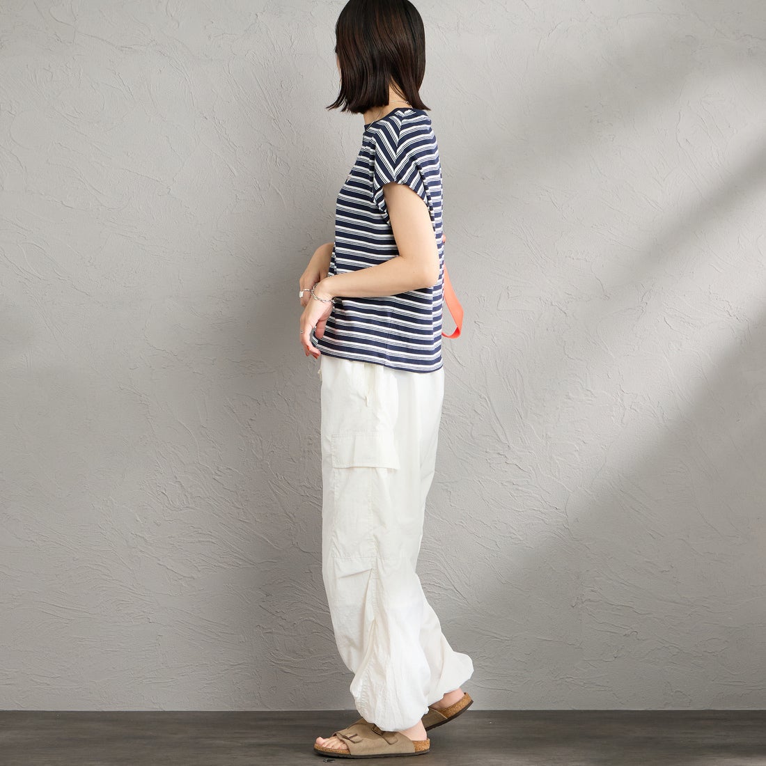 DANTON [ダントン] ドルマンスリーブ ストライプTシャツ [DT-C0403CJJ] NVY/OFF WH &&モデル身長：160cm 着用サイズ：S&&