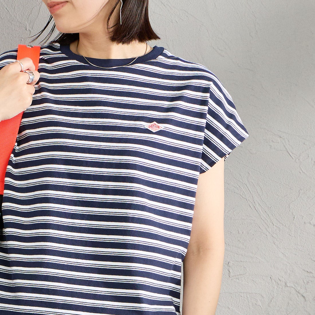 DANTON [ダントン] ドルマンスリーブ ストライプTシャツ [DT-C0403CJJ] NVY/OFF WH &&モデル身長：160cm 着用サイズ：S&&