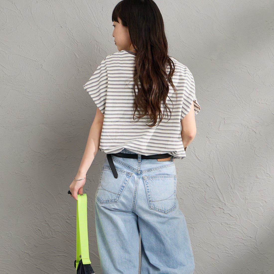 DANTON [ダントン] ドルマンスリーブ ストライプTシャツ [DT-C0403CJJ] ECR/DK.BEG &&モデル身長：150cm 着用サイズ：S&&