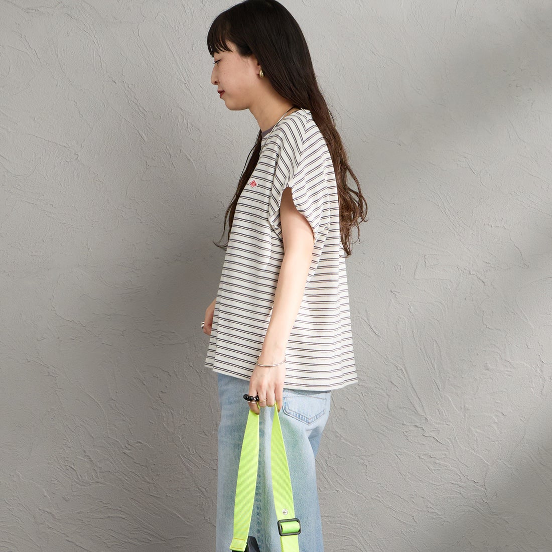 DANTON [ダントン] ドルマンスリーブ ストライプTシャツ [DT-C0403CJJ] ECR/DK.BEG &&モデル身長：150cm 着用サイズ：S&&
