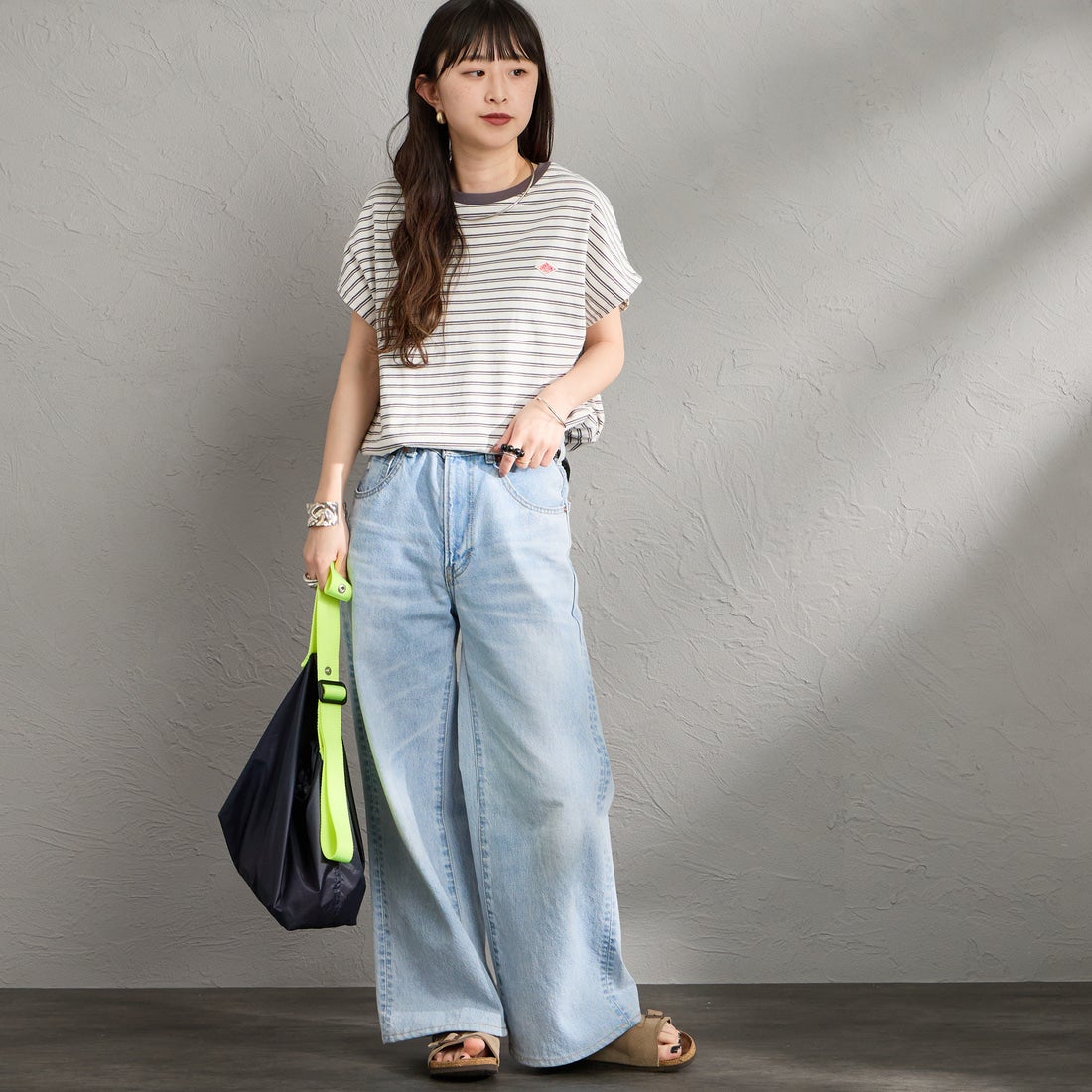 DANTON [ダントン] ドルマンスリーブ ストライプTシャツ [DT-C0403CJJ] ECR/DK.BEG &&モデル身長：150cm 着用サイズ：S&&