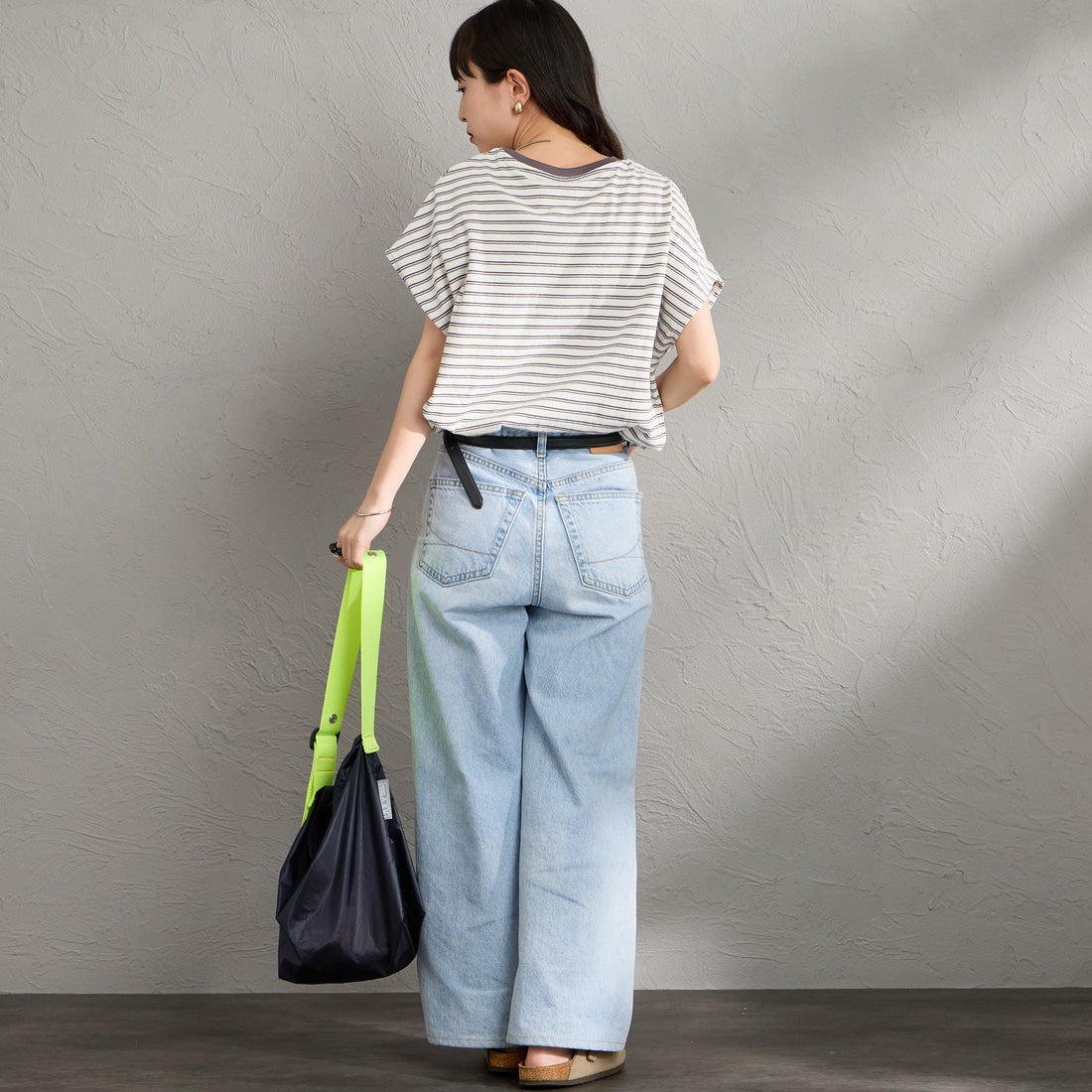 DANTON [ダントン] ドルマンスリーブ ストライプTシャツ [DT-C0403CJJ] ECR/DK.BEG &&モデル身長：150cm 着用サイズ：S&&