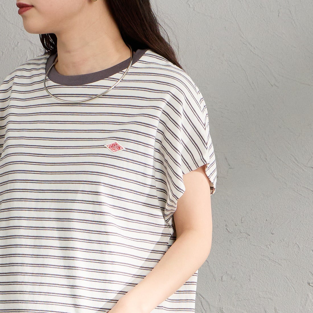 DANTON [ダントン] ドルマンスリーブ ストライプTシャツ [DT-C0403CJJ] ECR/DK.BEG &&モデル身長：150cm 着用サイズ：S&&