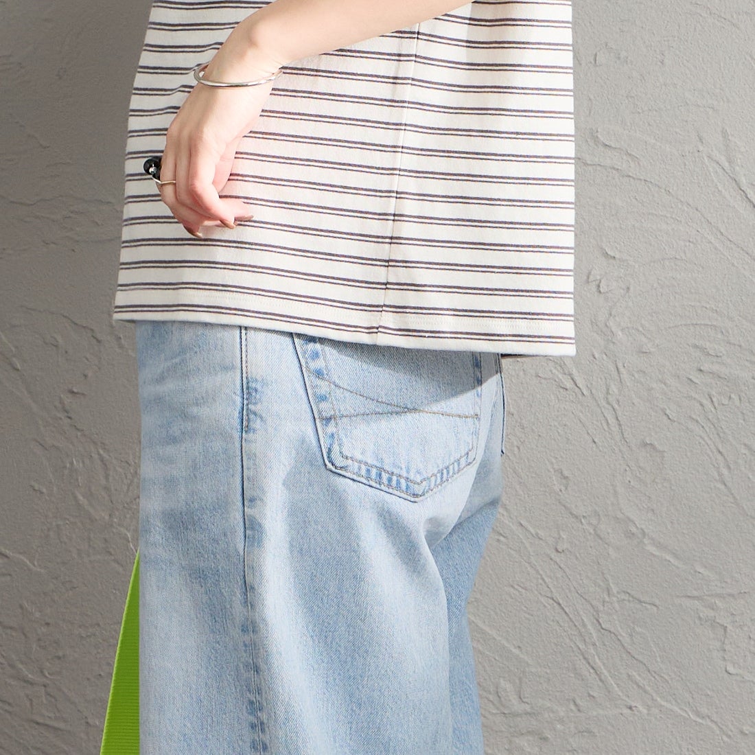 DANTON [ダントン] ドルマンスリーブ ストライプTシャツ [DT-C0403CJJ] ECR/DK.BEG &&モデル身長：150cm 着用サイズ：S&&