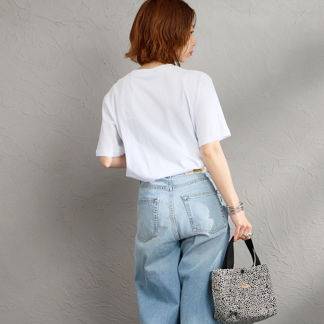 DANTON [ダントン] ショート丈 無地 半袖Tシャツ [DT-C0404CJJ] WHITE &&モデル身長：158cm 着用サイズ：M&&